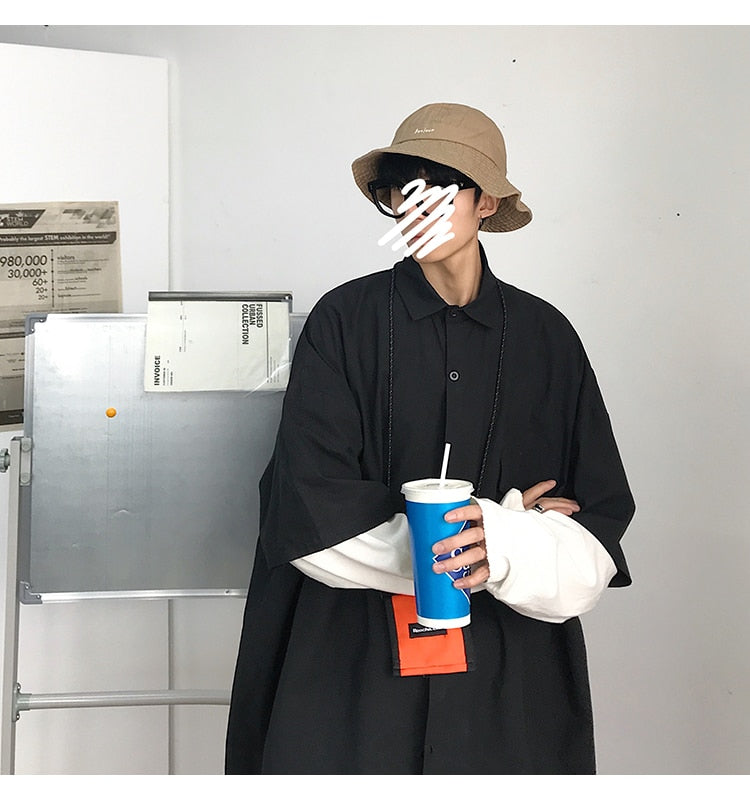 Gotmes Summer New Fashion Loose Solid Shirts Men's  Casual Short Sleeve Shirts Turn-down Collar Clothing Blouses Tops Q02