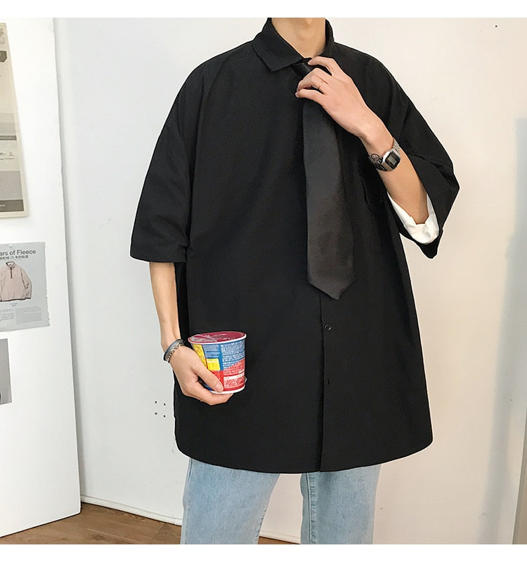 Gotmes Summer New Fashion Loose Solid Shirts Men's  Casual Short Sleeve Shirts Turn-down Collar Clothing Blouses Tops Q02