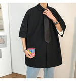 Gotmes Summer New Fashion Loose Solid Shirts Men's  Casual Short Sleeve Shirts Turn-down Collar Clothing Blouses Tops Q02