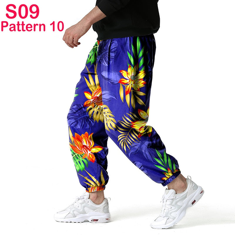 Fashion Traditional Nation Print Cotton Linen Joggers Pants Men Hip Hop Harem Trousers Mens Hippie Casual Streetwear Sweatpants