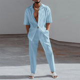 Fashion Print Two Piece Set Men Summer Short Sleeve Lapel Button Shirts And Straight Pants Suit For Mens Outfits Casual Clothing