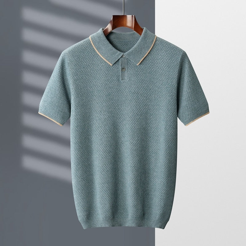 100% Goat Cashmere T-shirt Men's POLO Collar Short Sleeve  Spring and Autumn New Fashion Knitted Pullover Tank Top