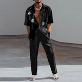 Fashion Print Two Piece Set Men Summer Short Sleeve Lapel Button Shirts And Straight Pants Suit For Mens Outfits Casual Clothing