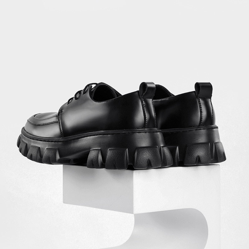 Male Leather Shoes Men New Chunky Platform Retro Work Shoes Spring Autumn Derby Shoes Low Top Man Casual Flats