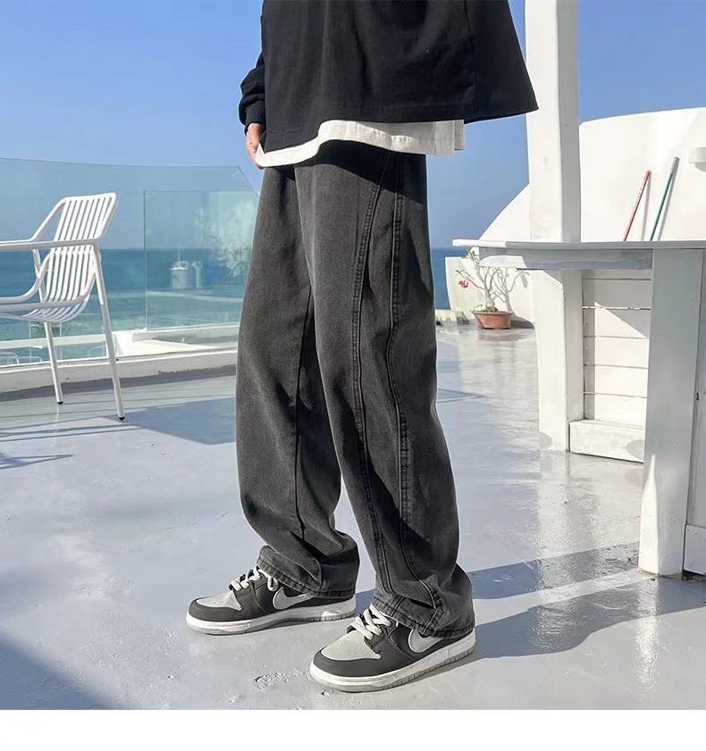 Summer thin men's fashion famous brand versatile loose straight Summer wide leg pants clothes streetwear hiphop denim