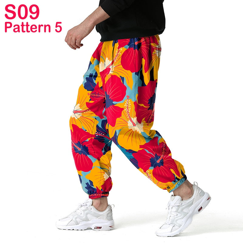 Fashion Traditional Nation Print Cotton Linen Joggers Pants Men Hip Hop Harem Trousers Mens Hippie Casual Streetwear Sweatpants