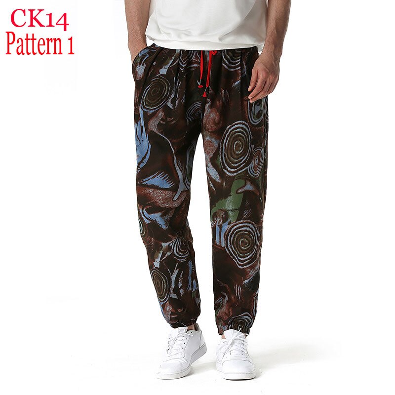 Fashion Traditional Nation Print Cotton Linen Joggers Pants Men Hip Hop Harem Trousers Mens Hippie Casual Streetwear Sweatpants