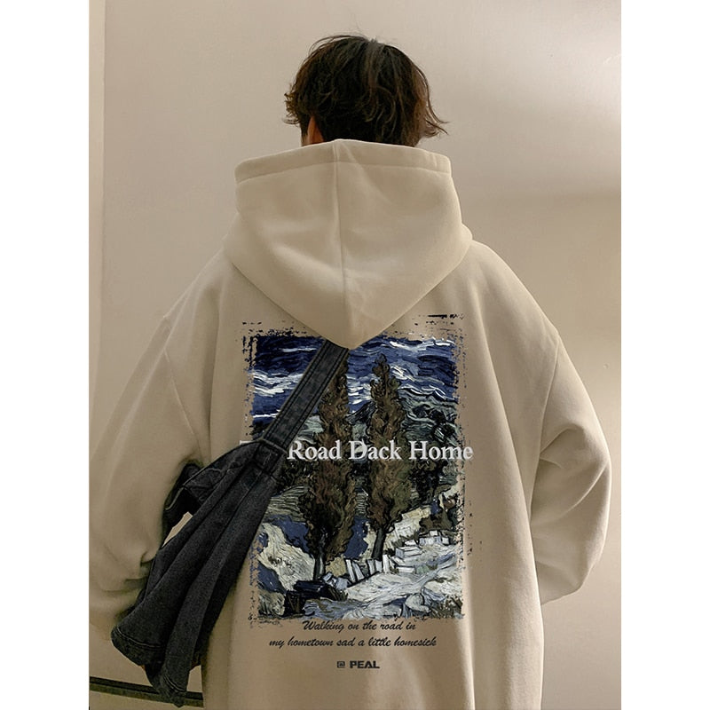 Oil Painting Mens Hoodies Fashion Unisex Pullovers Hip Hop Loose Male Streetwear Sweatshirts