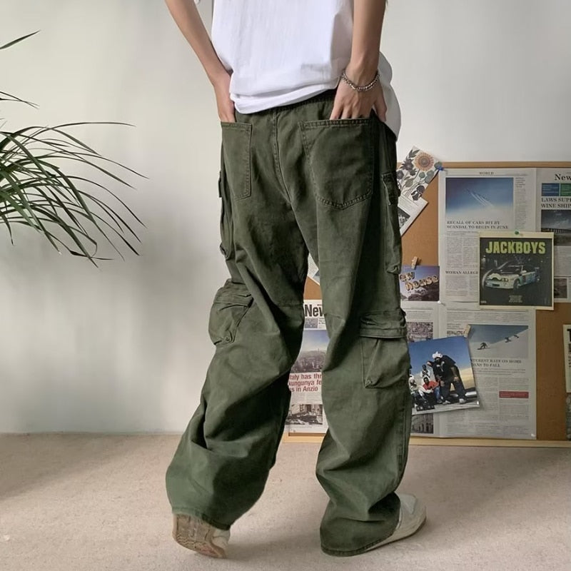 Y2K Cargo Pants Multi-pocket Overalls Men Harajuku Casual Women Baggy Trousers Oversize Straight Mopping Pants Spring Autumn New