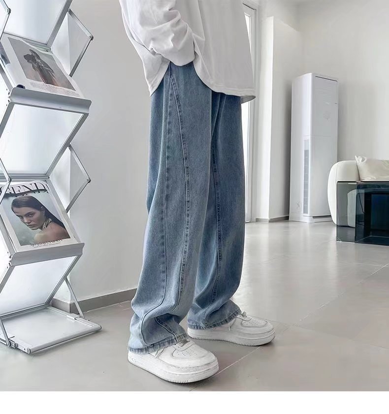 Summer thin men's fashion famous brand versatile loose straight Summer wide leg pants clothes streetwear hiphop denim