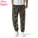 Fashion Traditional Nation Print Cotton Linen Joggers Pants Men Hip Hop Harem Trousers Mens Hippie Casual Streetwear Sweatpants