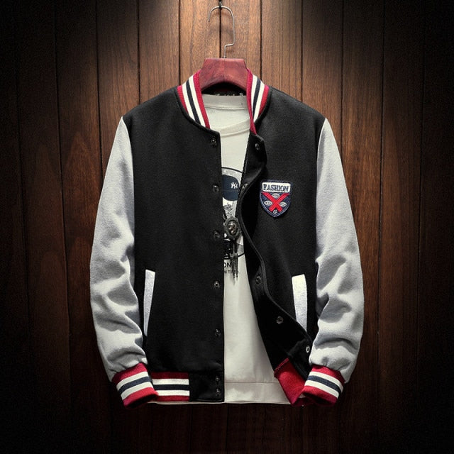 Gotmes New Arrival Letter Rib Sleeve Cotton Embroidery Logo Single Breasted Casual Bomber Baseball Jacket Loose Cardigan Coat