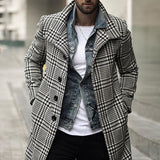 Coat Men New Autumn Winter Fashion Lattice Lapel Long Sleeve Single Breasted Casual Design Simplicity Western Style