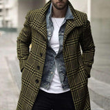 Coat Men New Autumn Winter Fashion Lattice Lapel Long Sleeve Single Breasted Casual Design Simplicity Western Style