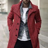 Coat Men New Autumn Winter Fashion Lattice Lapel Long Sleeve Single Breasted Casual Design Simplicity Western Style