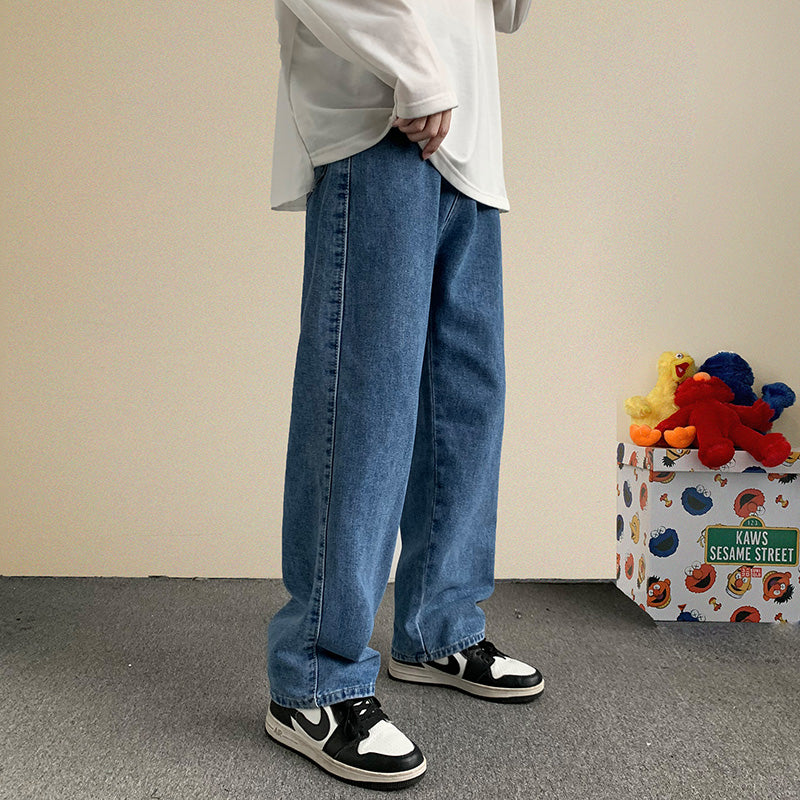 Gotmes Korean Fashion Men Wide Leg Jeans Autumn New Streetwear Straight Baggy Denim Pants Male Brand Trousers