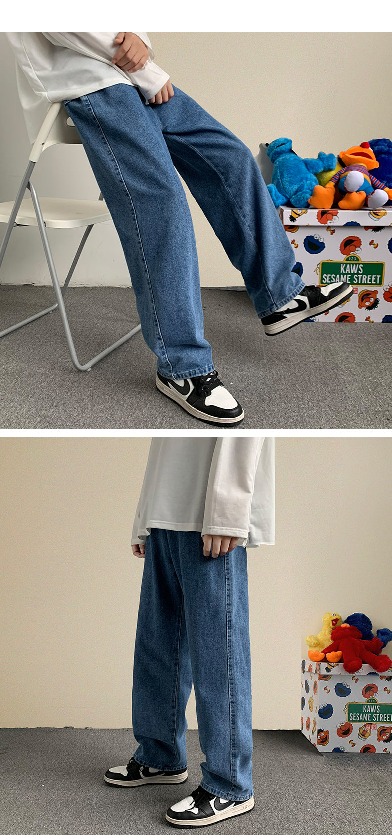Gotmes Korean Fashion Men Wide Leg Jeans Autumn New Streetwear Straight Baggy Denim Pants Male Brand Trousers