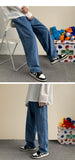 Gotmes Korean Fashion Men Wide Leg Jeans Autumn New Streetwear Straight Baggy Denim Pants Male Brand Trousers