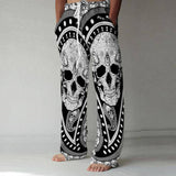Autumn Vintage Skull Print Loose Straight Pant Men Summer New Fashion Trousers Street Hipster Casual Pants Mens Streetwear