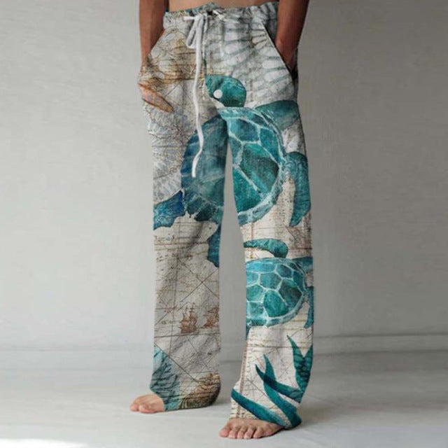 Autumn Vintage Skull Print Loose Straight Pant Men Summer New Fashion Trousers Street Hipster Casual Pants Mens Streetwear