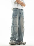 [Wide Leg Hip-hop Denim Pants] Men'S Workwear Jeans Hip-hop Street Dance Party Denim Jogging Pants Street Wide Leg Workwear Pants Straight Tube Loose Slimming Trend Retro Casual Denim Pants