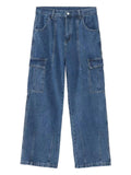 Men's Casual Jeans With Multiple Pockets, Straight Tube, Loose Fit, Slimming And Wide Leg Workwear Jeans, Street Hop, Street Dance, Skateboarding, Denim Pants