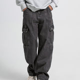 Men's Casual Jeans With Multiple Pockets, Straight Tube, Loose Fit, Slimming And Wide Leg Workwear Jeans, Street Hop, Street Dance, Skateboarding, Denim Pants