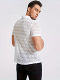 Men'S Summer Casual Short Sleeve Shirt, 100% Polyester, Solid Color, Skinny Fit, Woven Fabric with Slight Stretch, Lapel Collar, Button Details, 180g/m² - Weekend Wear