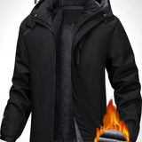 Thick Warm Hooded Polyester Jacket - Men's Casual Windproof Leisure Style Outerwear for Fall/Winter - Zip-Up Conventional Version Autumn/Winter