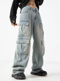 [Wide Leg Hip-hop Denim Pants] Men'S Workwear Jeans Hip-hop Street Dance Party Denim Jogging Pants Street Wide Leg Workwear Pants Straight Tube Loose Slimming Trend Retro Casual Denim Pants