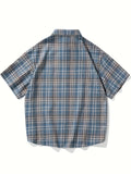 Summer Fashionable Plaid Print Short Sleeve Button Shirt - Men's Casual Lapel Trendy Versatile - Suitable for Dates, Beach Holiday, as Gifts