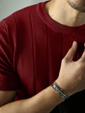 Men's Short Sleeve Crew Neck Knit Sweater - Red, Blend Fabric, Stretchy, Easy Care, Ideal for Outdoor & Casual Wear