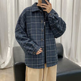 grunge outfits Autumn and Winter Plaid Woolen Coat Men's Loose Korean Style Trendy Ins Woolen Coat Retro Hong Kong Trendy