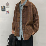 grunge outfits Autumn and Winter Plaid Woolen Coat Men's Loose Korean Style Trendy Ins Woolen Coat Retro Hong Kong Trendy