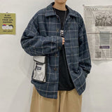 grunge outfits Autumn and Winter Plaid Woolen Coat Men's Loose Korean Style Trendy Ins Woolen Coat Retro Hong Kong Trendy