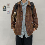 grunge outfits Autumn and Winter Plaid Woolen Coat Men's Loose Korean Style Trendy Ins Woolen Coat Retro Hong Kong Trendy