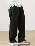 Plus Size Corduroy Pants - Casual Loose-Fit Solid Color Straight-Leg Drawstring Trousers - 100% Breathable Polyester Woven Fabric for Urban Streetwear & Outdoor Activities