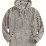 [Men's Vintage Corduroy Hoodie] Vintage Corduroy Hoodies For Men, Men's Casual Pullover Hooded Sweatshirt With Kangaroo Pocket Streetwear For Winter Fall, As Gifts