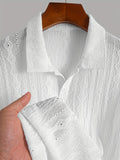 [Brown|Casual] Breathable Brown Men's Knit Shirt | Casual Short Sleeve, Button-Up Collar | Perfect for Golf or Tennis with Eyelet Embroidery