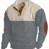 Long Sleeve Color Block Corduroy Sweater - Men's Casual Knitted Outerwear for Autumn and Winter - Stand Collar