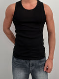 Men's Slim-Fit Ribbed Tank Top - Stretchy, Breathable Polyester for Gym & Fitness, Summer Essential