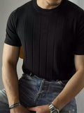 Men's Short Sleeve Crew Neck Knit Sweater - Red, Blend Fabric, Stretchy, Easy Care, Ideal for Outdoor & Casual Wear