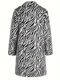 [Long Warm Coat Leopard Pattern] Men's Plush Warm Coat With Leopard/ Zebra Pattern Design, Long Length Trendy Coats For Fall/Winter