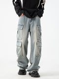 [Wide Leg Hip-hop Denim Pants] Men'S Workwear Jeans Hip-hop Street Dance Party Denim Jogging Pants Street Wide Leg Workwear Pants Straight Tube Loose Slimming Trend Retro Casual Denim Pants