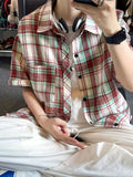Summer Fashionable Plaid Print Short Sleeve Button Shirt - Men's Casual Lapel Trendy Versatile - Suitable for Dates, Beach Holiday, as Gifts