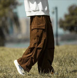 Gotmes Corduroy Pants Wide Leg Pants for Men Cargo Trousers Male Vintage Pants Winter Warm Japanese Harajuku Fashion Hip Hop