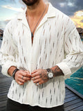 Semi-Sheer Long Sleeve Stylish Shirt - Men's Casual Button-Up With Lapel Collar - For Holiday Resorts, Spring Summer And Fall