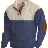 Long Sleeve Color Block Corduroy Sweater - Men's Casual Knitted Outerwear for Autumn and Winter - Stand Collar