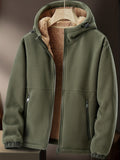 Warm & Cozy Polyester Blend Men's Fleece-Lined Hooded Jacket - Long Sleeve, Regular Fit, Casual Zip-Up Winter Coat with Pockets, Non-Transparent, Machine Washable, Solid Color
