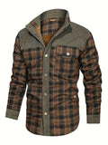 Men's Cozy Plaid Jacket - Casual Fall/Winter Button-Up with Lapel Collar